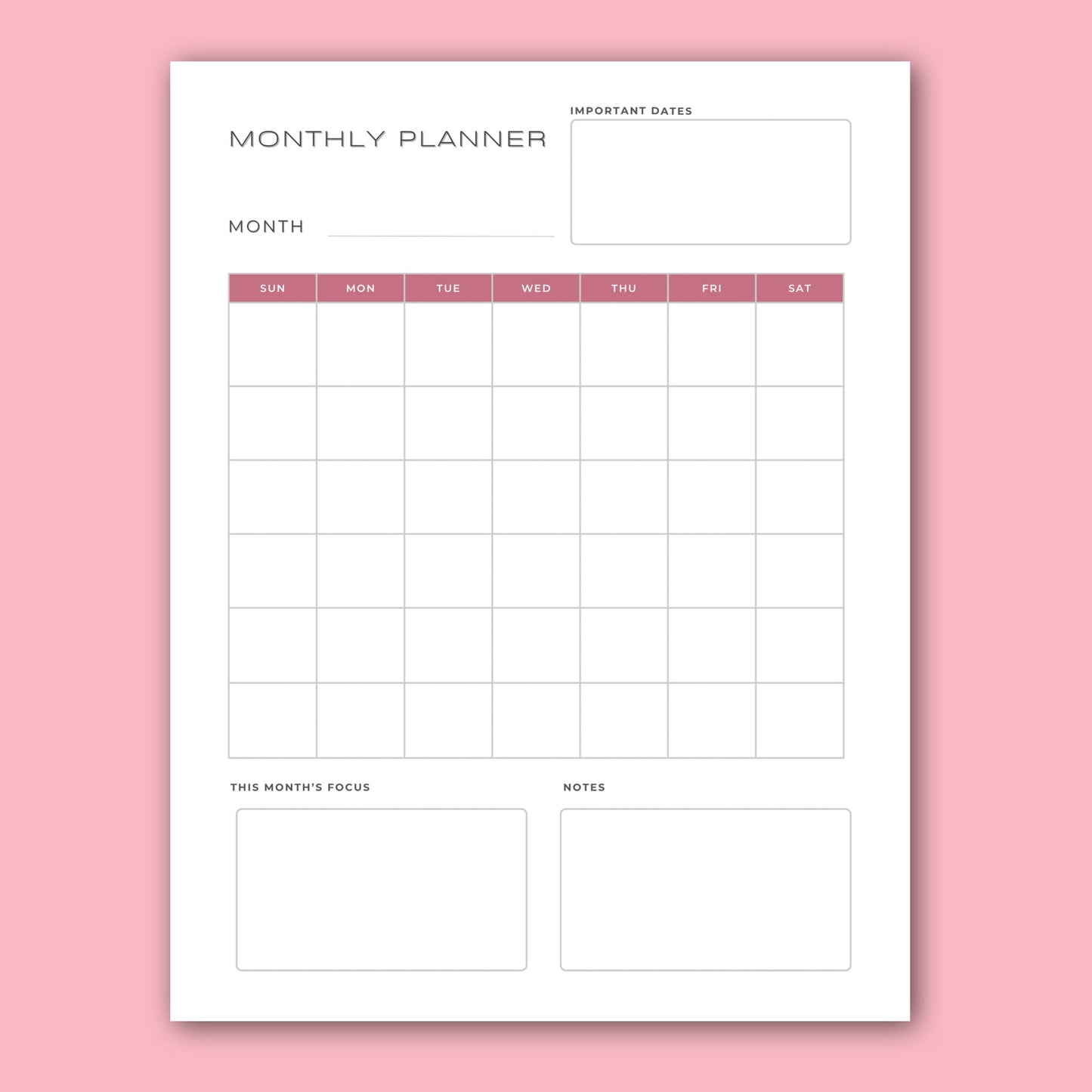 Monthly Planner Page